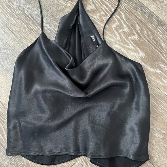 Zara Cowl Neck Black Satin Style Tank - Picture 2 of 4